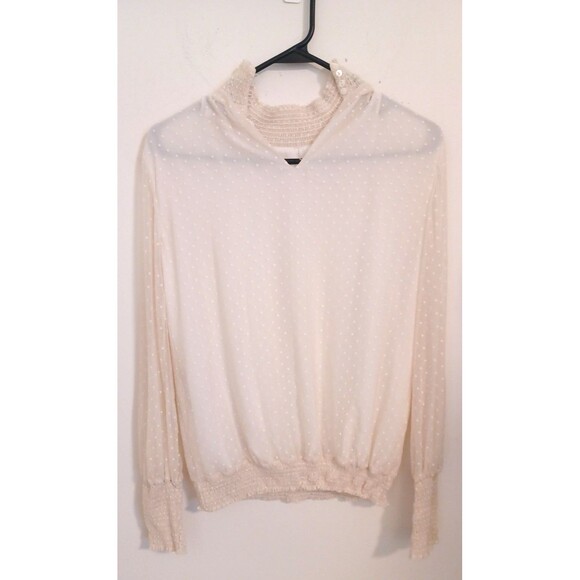 Zara Blouse Womens S Ivory Sheer Longsleeve Mock Neck Peasant Boho Cottagecore - Picture 9 of 11